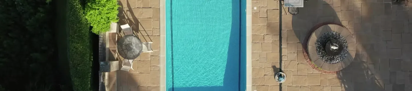 Aerial drone view of custom pool installation