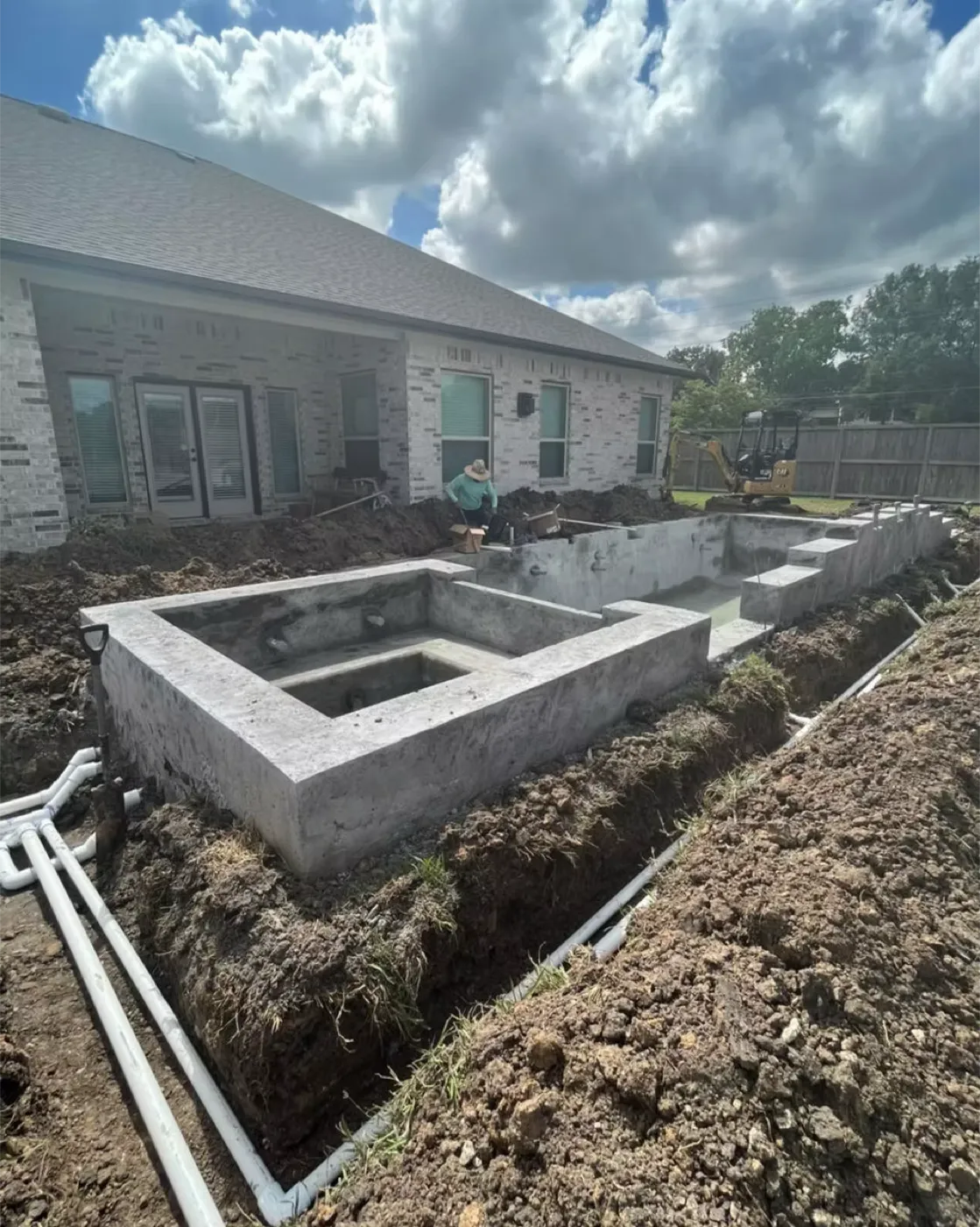 Pool foundation and gunite shell being formed