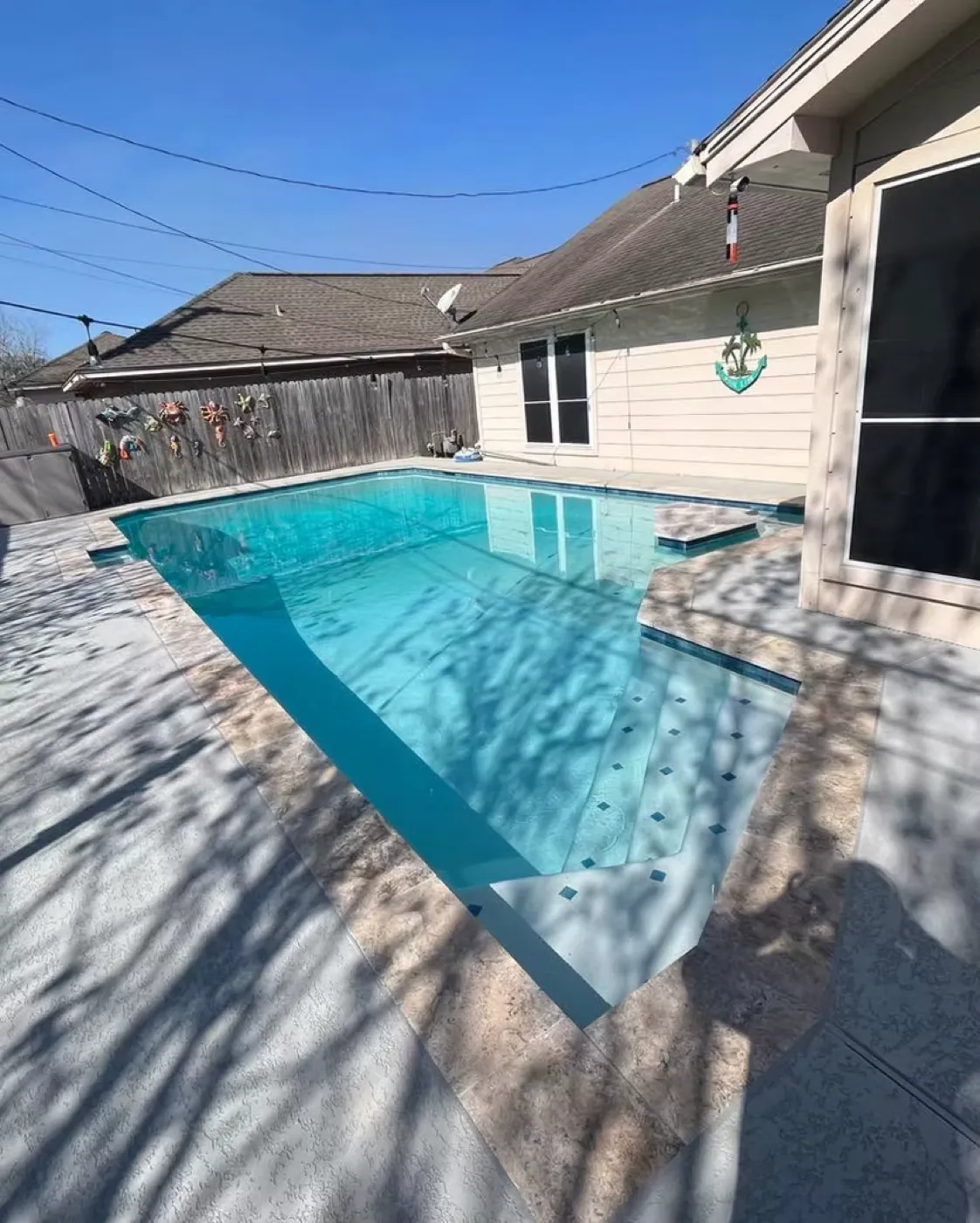 Modern backyard pool viewed from above